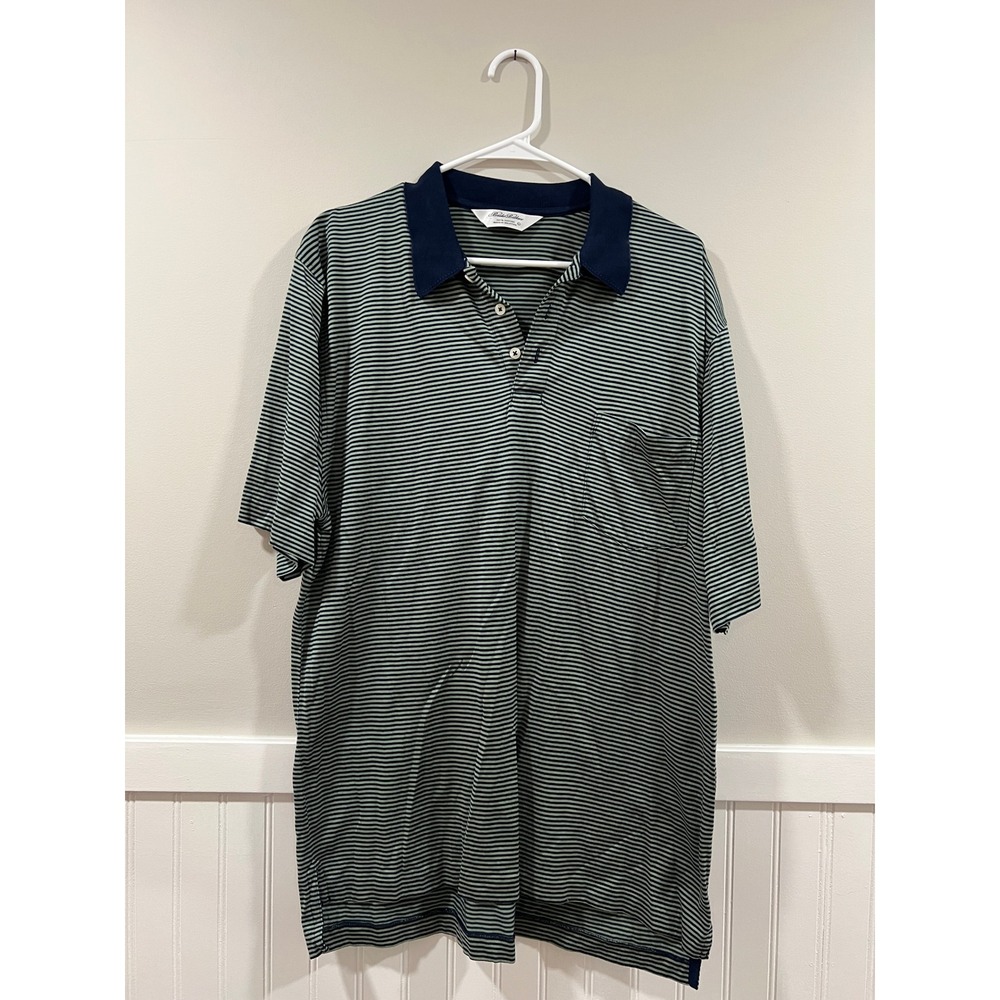 Brooks Brothers Striped Polo Blue Green Preppy Men Size Large